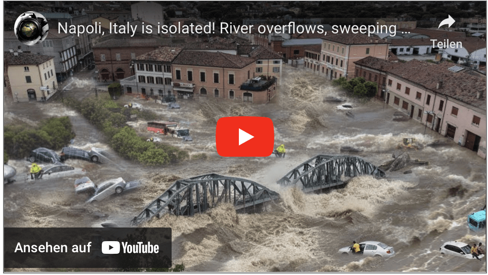 Neapel, Italien ist isoliert! Fluss tritt über die Ufer und reißt die ganze Stadt mit sich