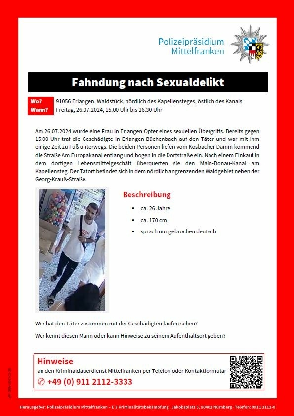 Zeugenaufruf nach Sexualdelikt in Erlangen!