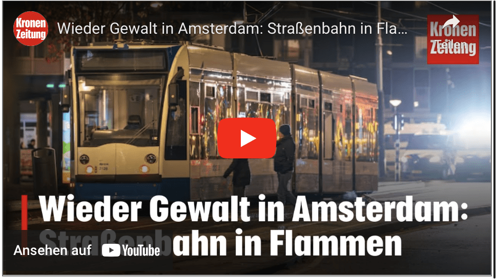 Wieder Gewalt in Amsterdam: Straßenbahn in Flammen | krone.tv NEWS
