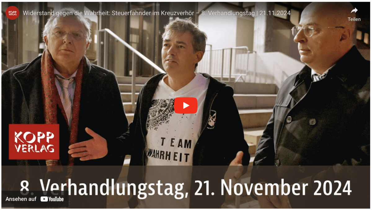 Widerstand gegen die Wahrheit: Steuerfahnder im Kreuzverhör – 8. Verhandlungstag | 21.11.2024