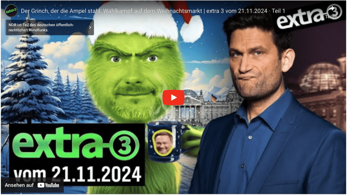 Der Grinch, der die Ampel stahl: Wahlkampf auf dem Weihnachtsmarkt | extra 3 vom 21.11.2024 · Teil 1
