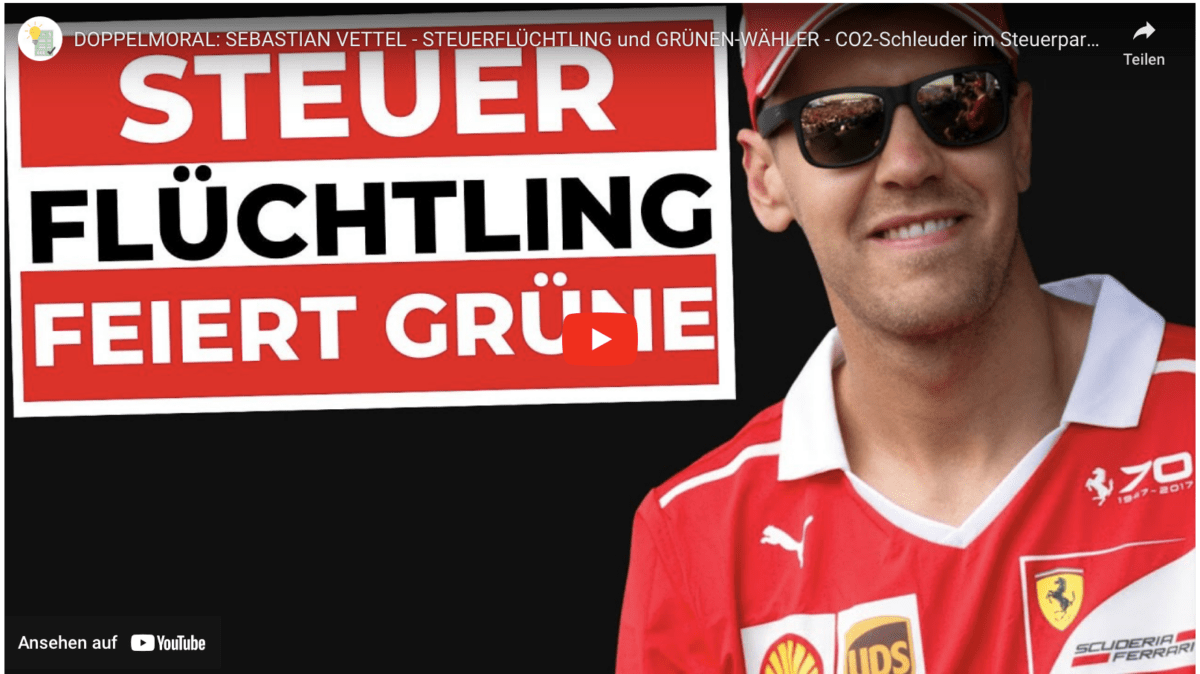 DOPPELMORAL: SEBASTIAN VETTEL – STEUERFLÜCHTLING und GRÜNEN-WÄHLER – CO2-Schleuder im Steuerparadies