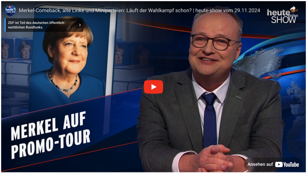 Merkel-Comeback, alte Linke und Miniparteien: Läuft der Wahlkampf schon? | heute-show vom 29.11.2024