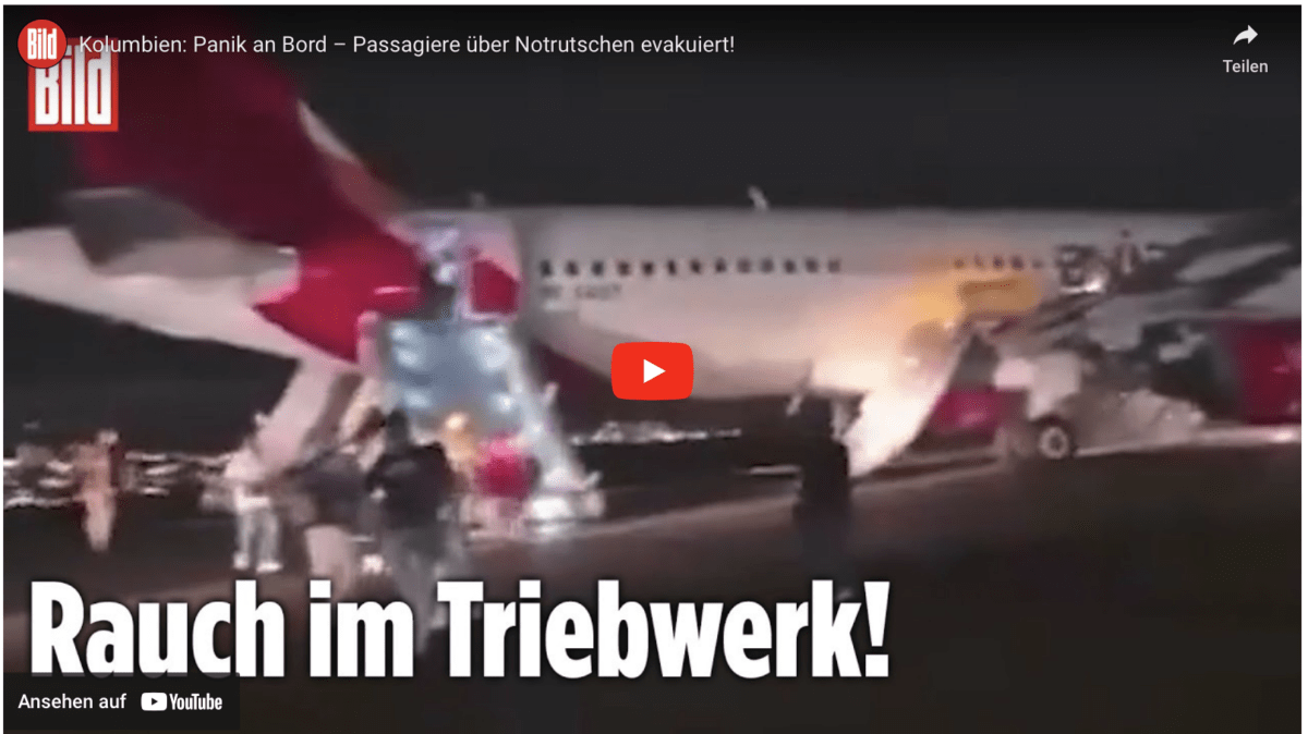 Kolumbien: Panik an Bord – Passagiere über Notrutschen evakuiert!