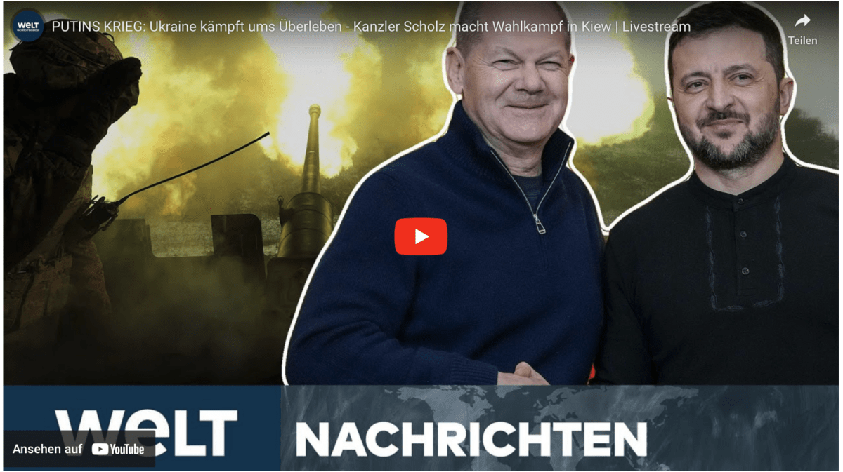 PUTINS KRIEG: Ukraine kämpft ums Überleben – Kanzler Scholz macht Wahlkampf in Kiew | Livestream