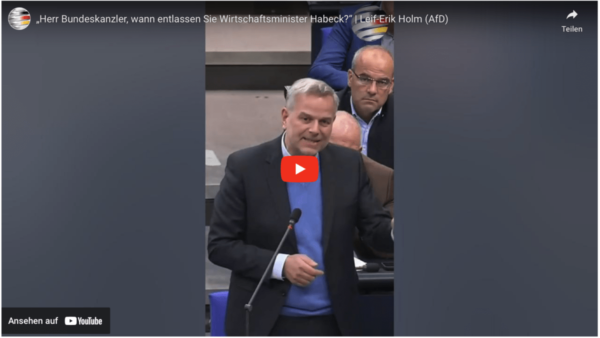 „Herr Bundeskanzler, wann entlassen Sie Wirtschaftsminister Habeck?“ | Leif-Erik Holm (AfD)
