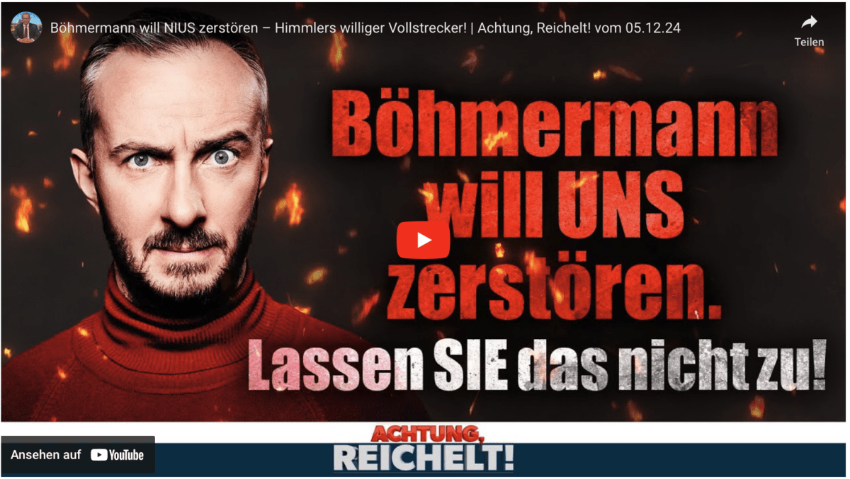 Böhmermann will NIUS zerstören – Himmlers williger Vollstrecker! | Achtung, Reichelt! vom 05.12.24