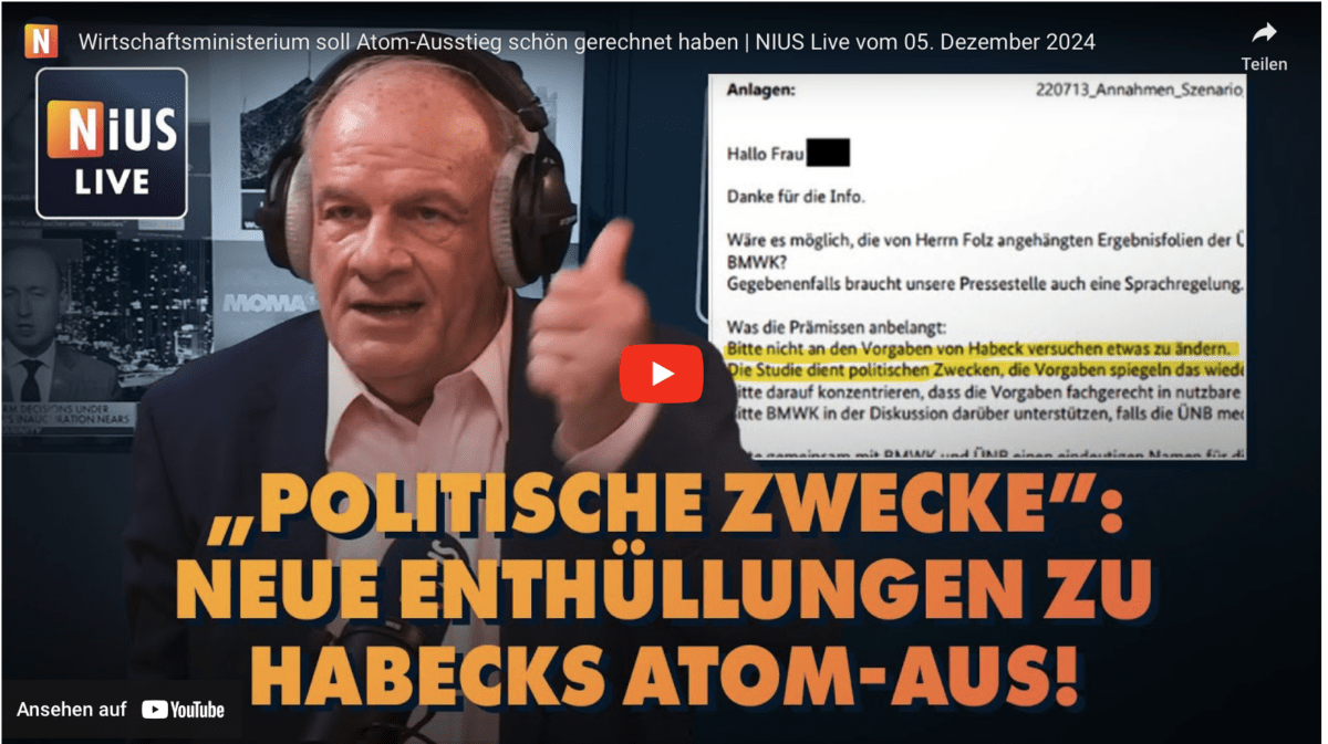 Wirtschaftsministerium soll Atom-Ausstieg schön gerechnet haben | NIUS Live vom 05. Dezember 2024