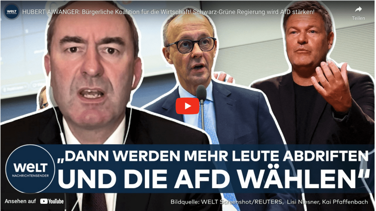 HUBERT AIWANGER: Bürgerliche Koalition für die Wirtschaft! Schwarz-Grüne Regierung wird AfD stärken!