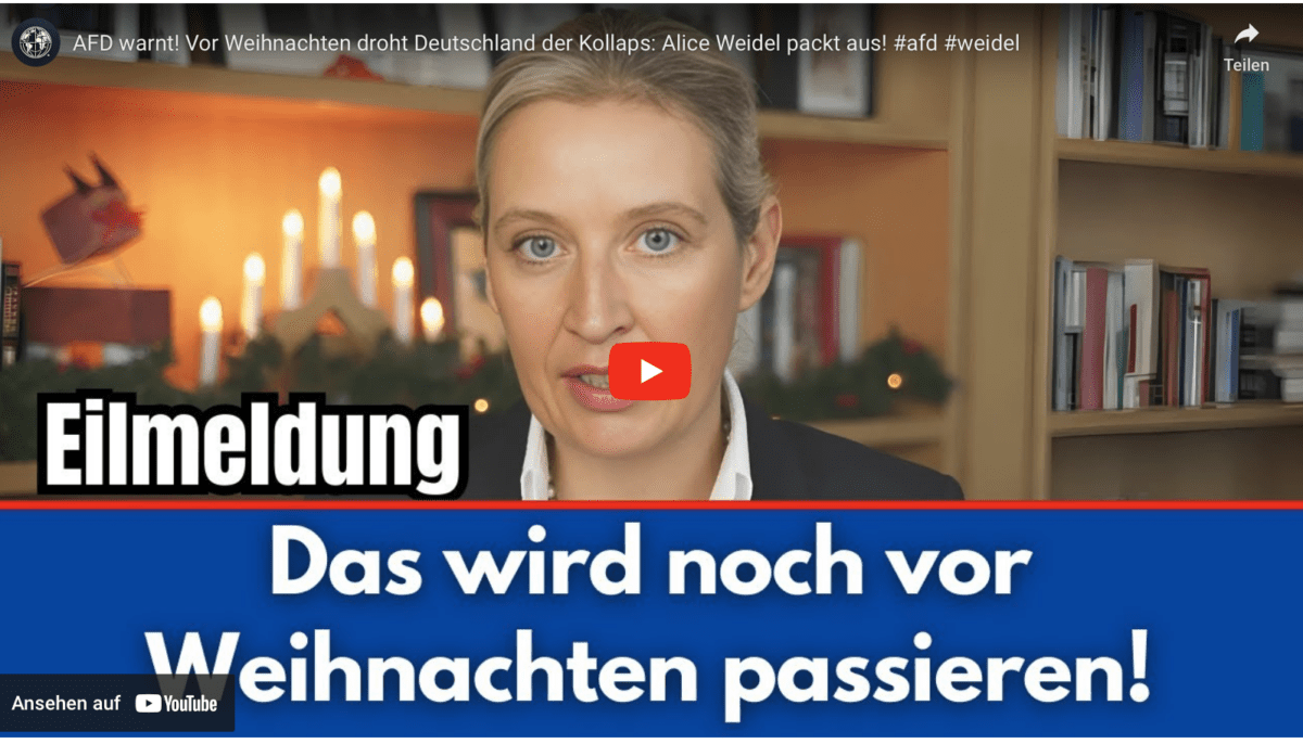 AFD warnt! Vor Weihnachten droht Deutschland der Kollaps: Alice Weidel packt aus! #afd #weidelhttps://youtu.be/7E07hXATyxk