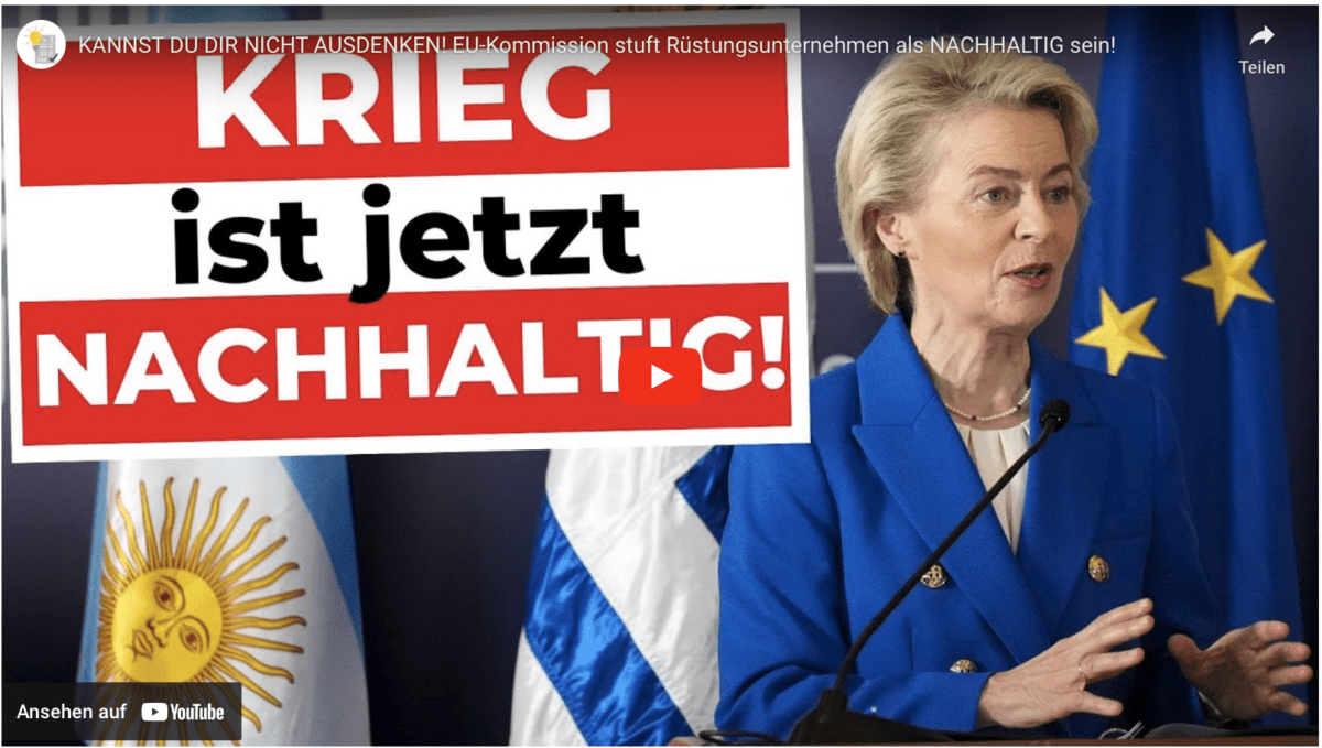 KANNST DU DIR NICHT AUSDENKEN! EU-Kommission stuft Rüstungsunternehmen als NACHHALTIG sein!