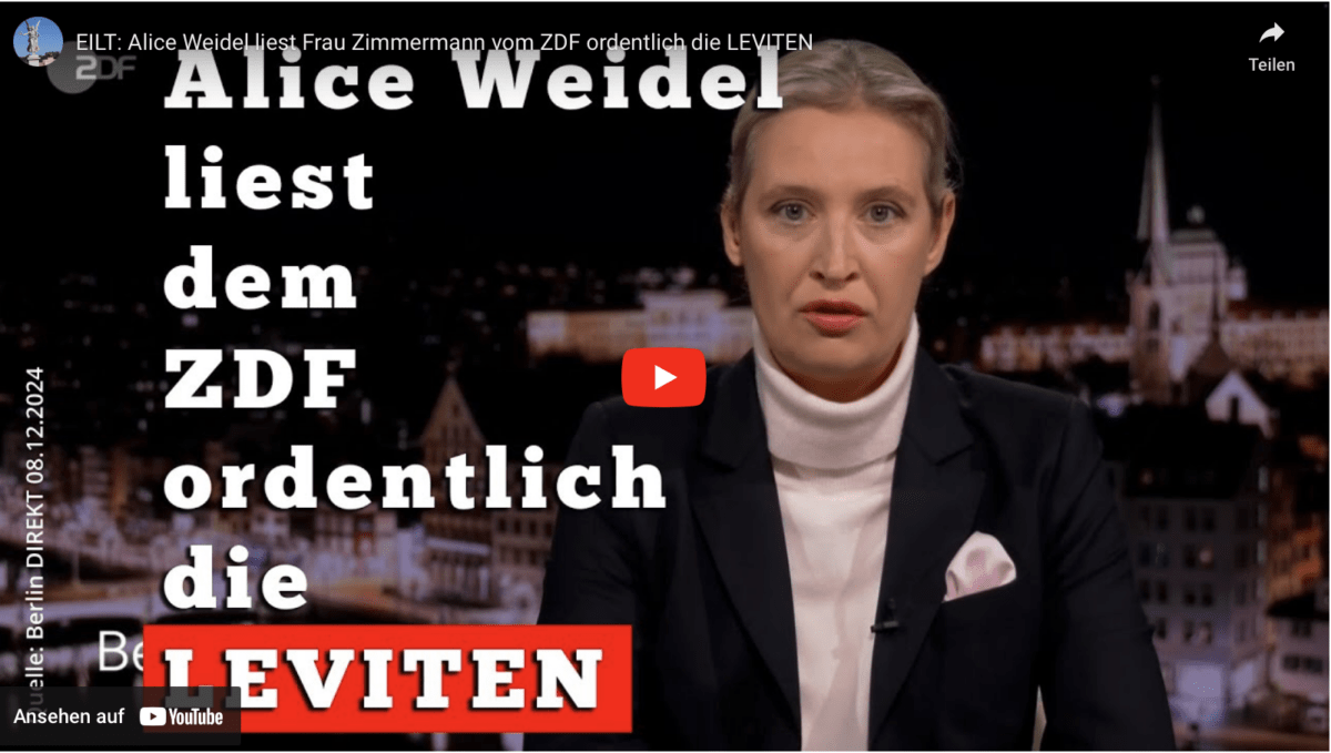 EILT: Alice Weidel liest Frau Zimmermann vom ZDF ordentlich die LEVITEN
