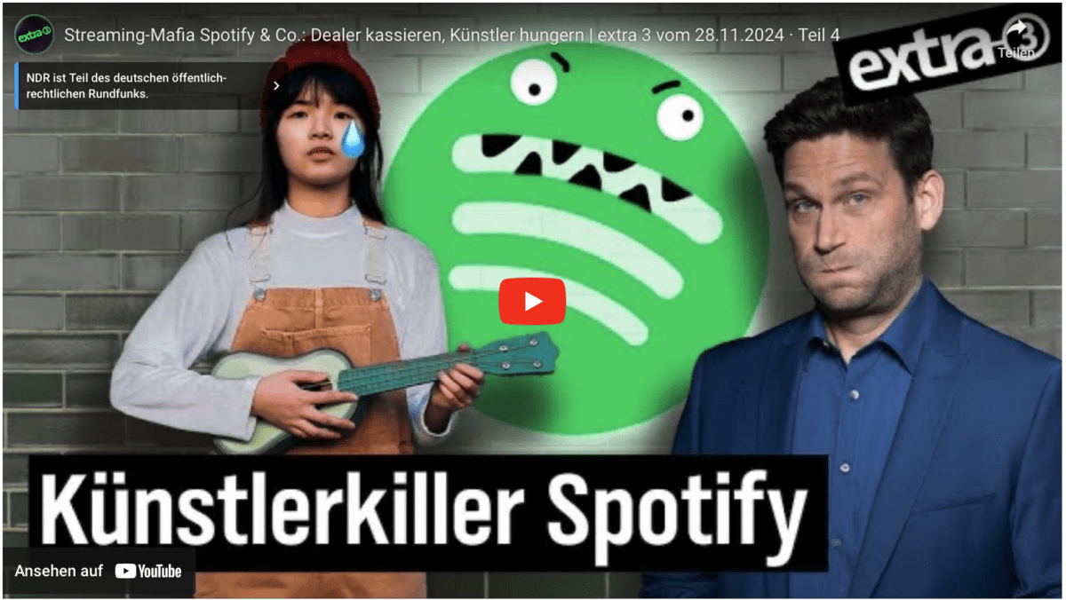 Streaming-Mafia Spotify & Co.: Dealer kassieren, Künstler hungern | extra 3 vom 28.11.2024 · Teil 4