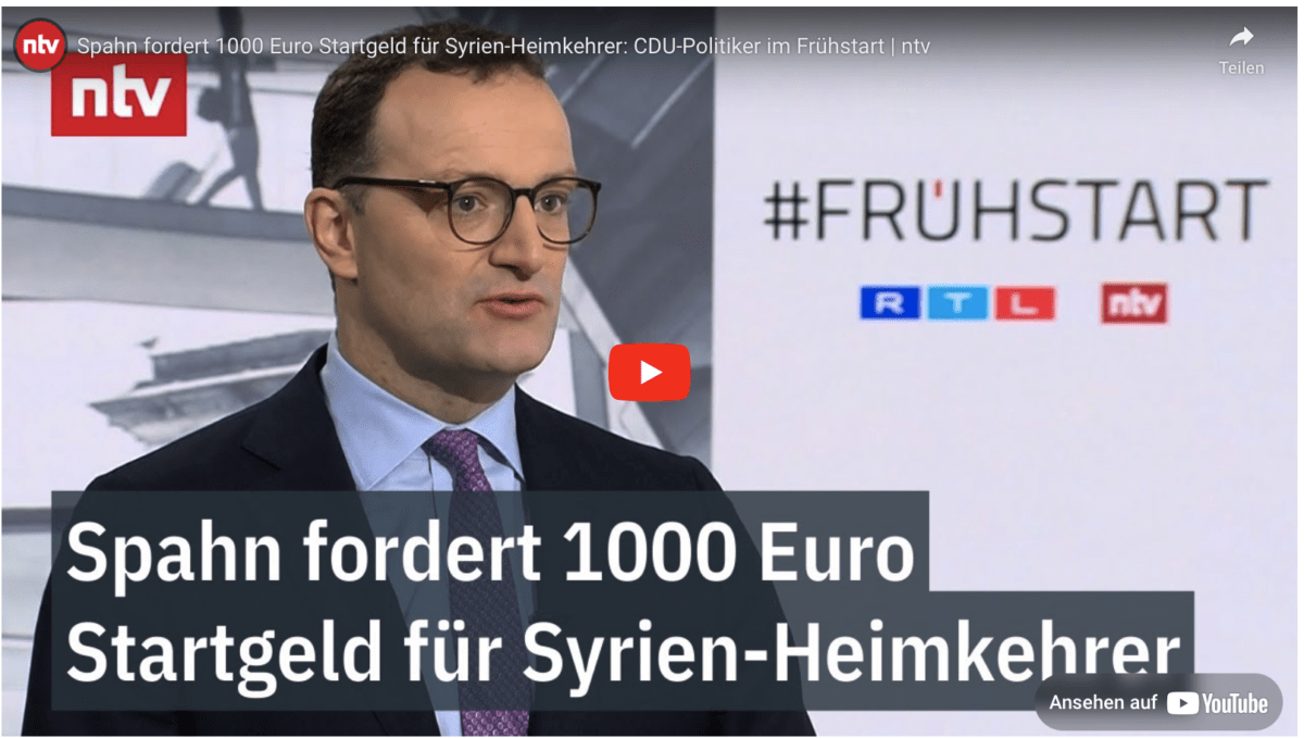 Spahn fordert 1000 Euro Startgeld für Syrien-Heimkehrer: CDU-Politiker im Frühstart | ntv