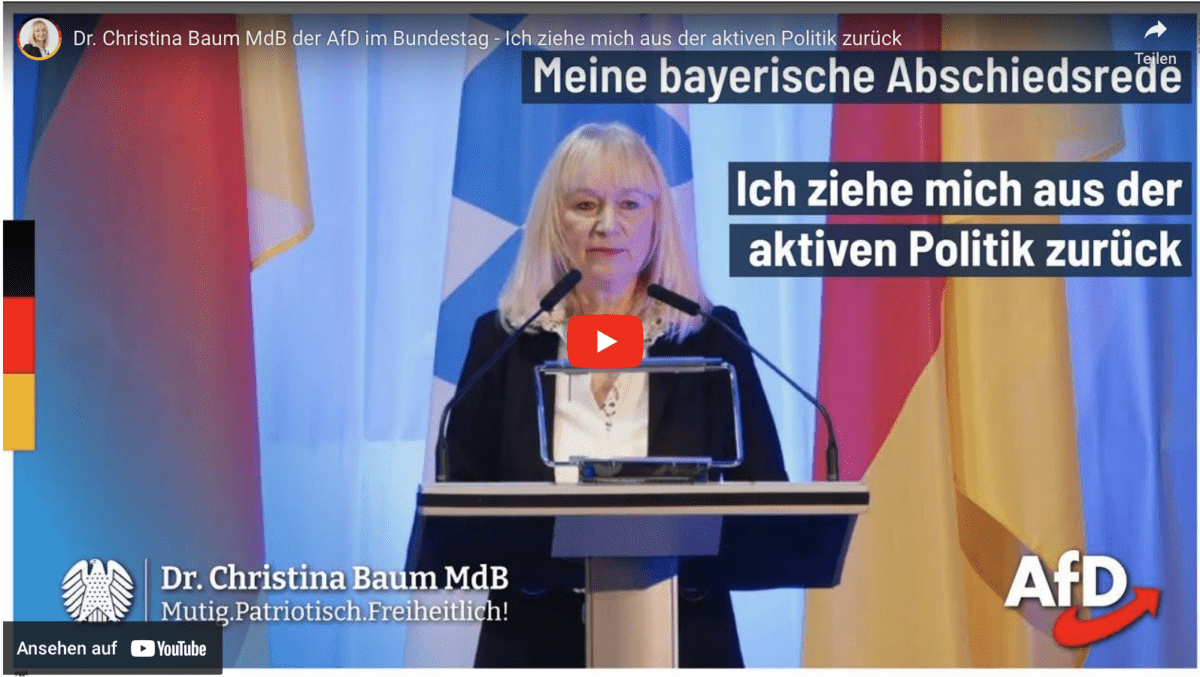 Dr. Christina Baum MdB der AfD im Bundestag – Ich ziehe mich aus der aktiven Politik zurück