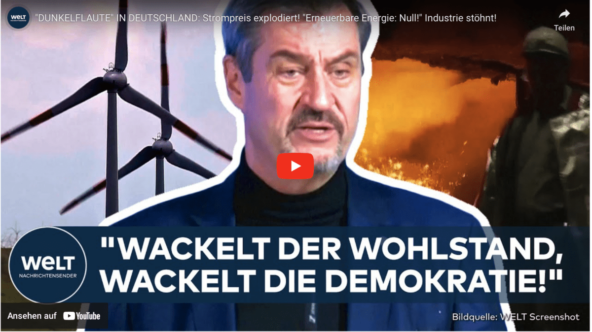 „DUNKELFLAUTE“ IN DEUTSCHLAND: Strompreis explodiert! „Erneuerbare Energie: Null!“ Industrie stöhnt!