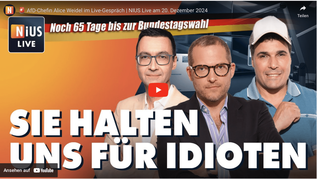 AfD-Chefin Alice Weidel im Live-Gespräch | NIUS Live am 20. Dezember 2024