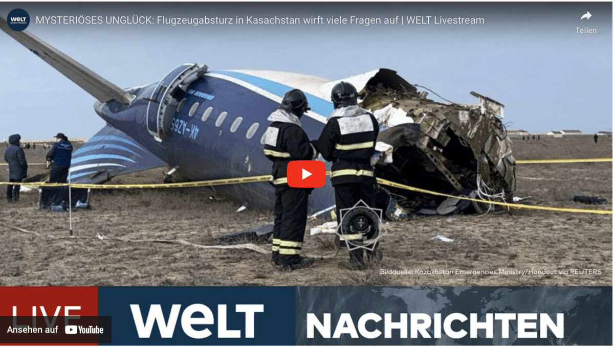 MYSTERIÖSES UNGLÜCK: Flugzeugabsturz in Kasachstan wirft viele Fragen auf | WELT Livestream