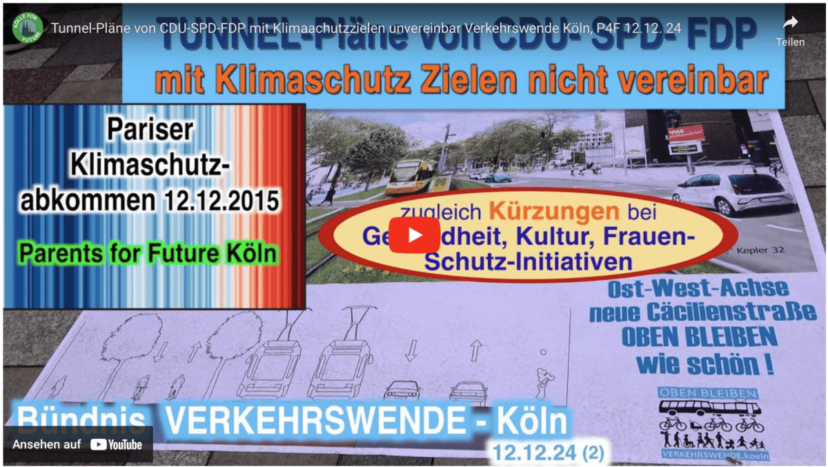 Tunnel-Pläne von CDU-SPD-FDP mit Klimaachutzzielen unvereinbar Verkehrswende Köln, P4F 12.12. 24