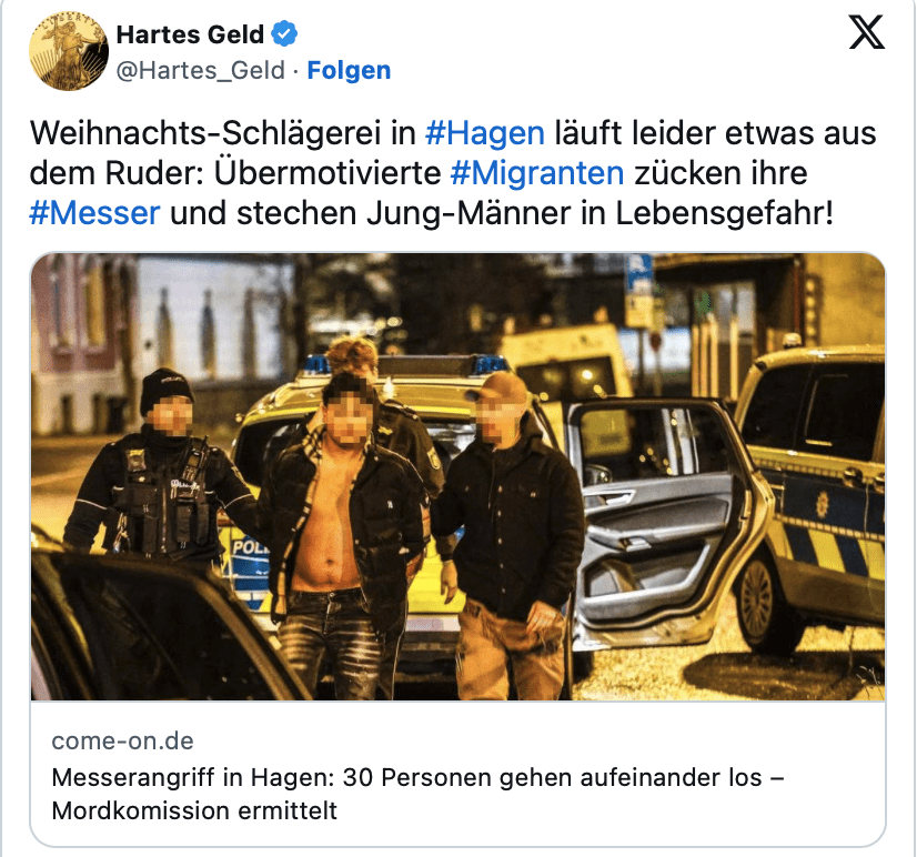 Weihnachts-Schlägerei in #Hagen läuft leider etwas aus dem Ruder: Übermotivierte #Migranten zücken ihre #Messer und stechen Jung-Männer in Lebensgefahr!