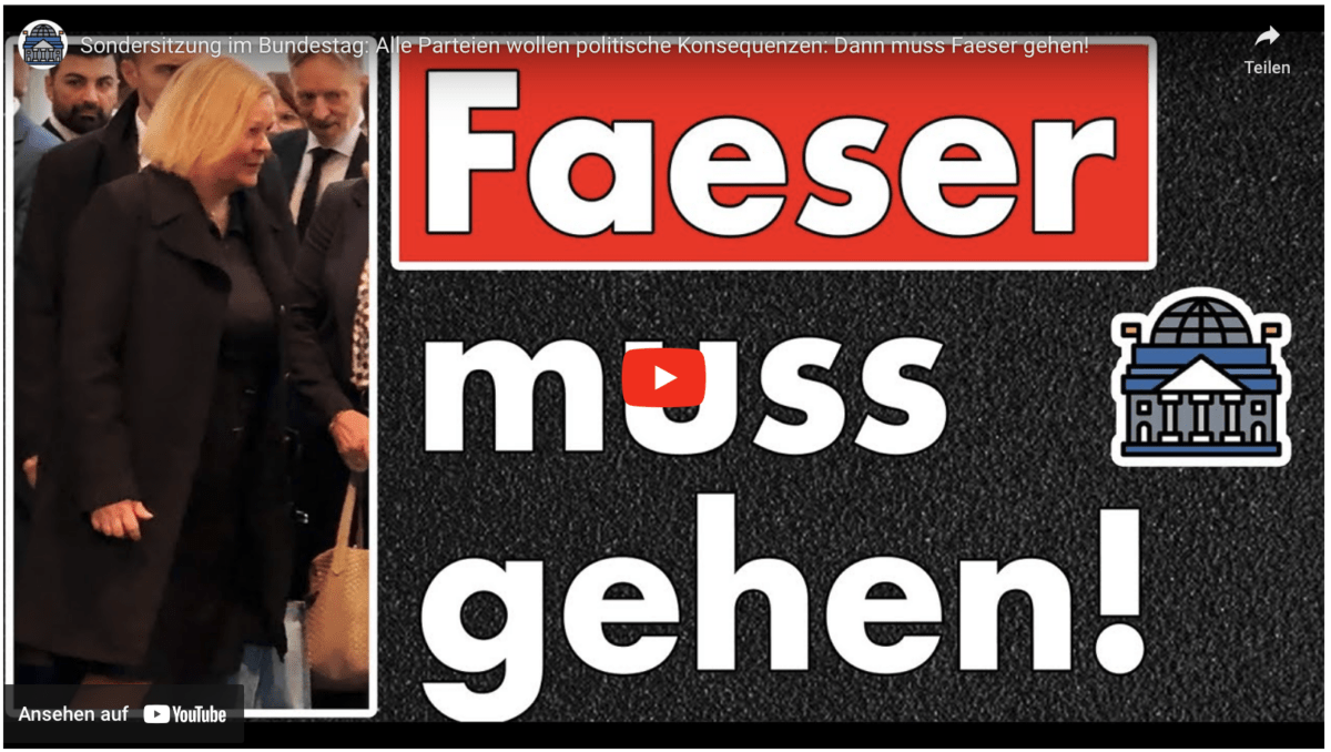 Sondersitzung im Bundestag: Alle Parteien wollen politische Konsequenzen: Dann muss Faeser gehen!