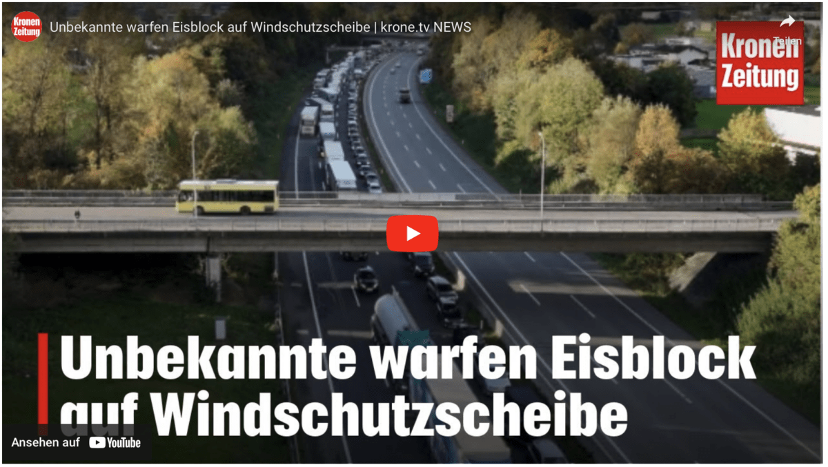 Unbekannte warfen Eisblock auf Windschutzscheibe | krone.tv NEWS