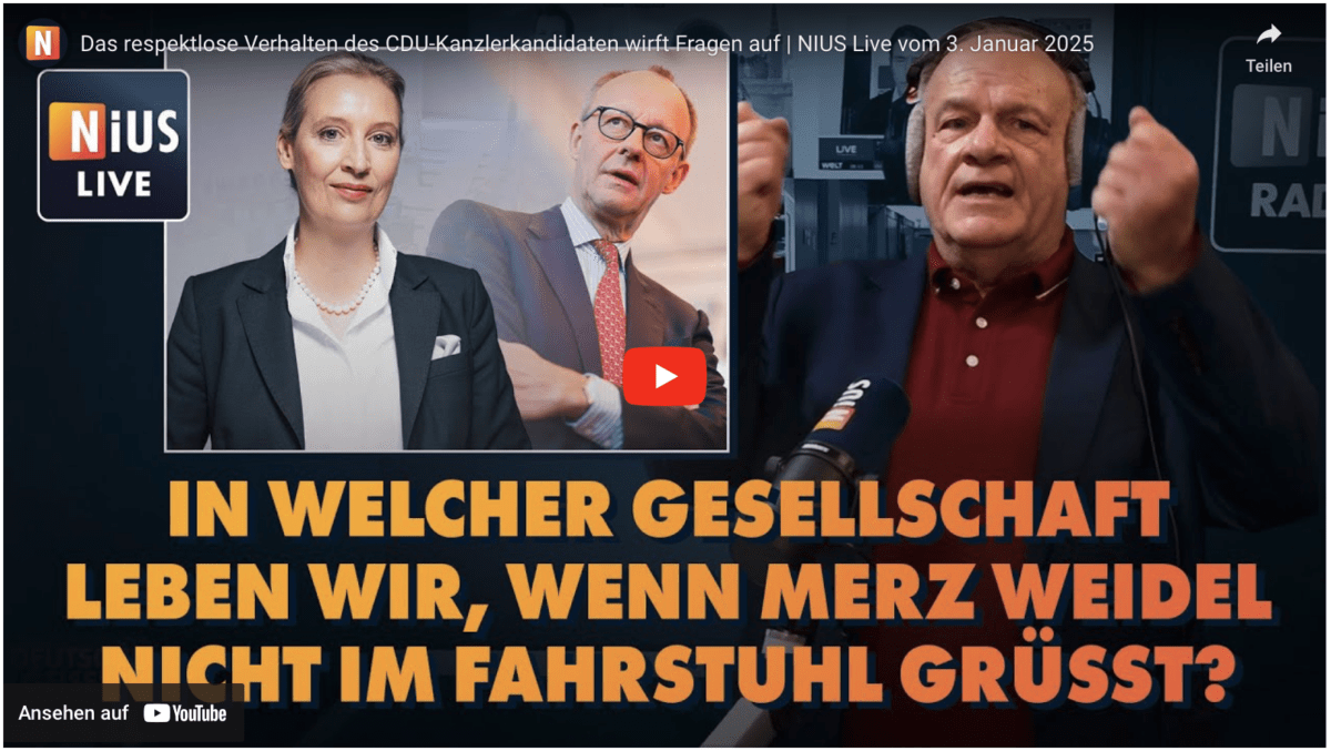 Das respektlose Verhalten des CDU-Kanzlerkandidaten wirft Fragen auf | NIUS Live vom 3. Januar 2025