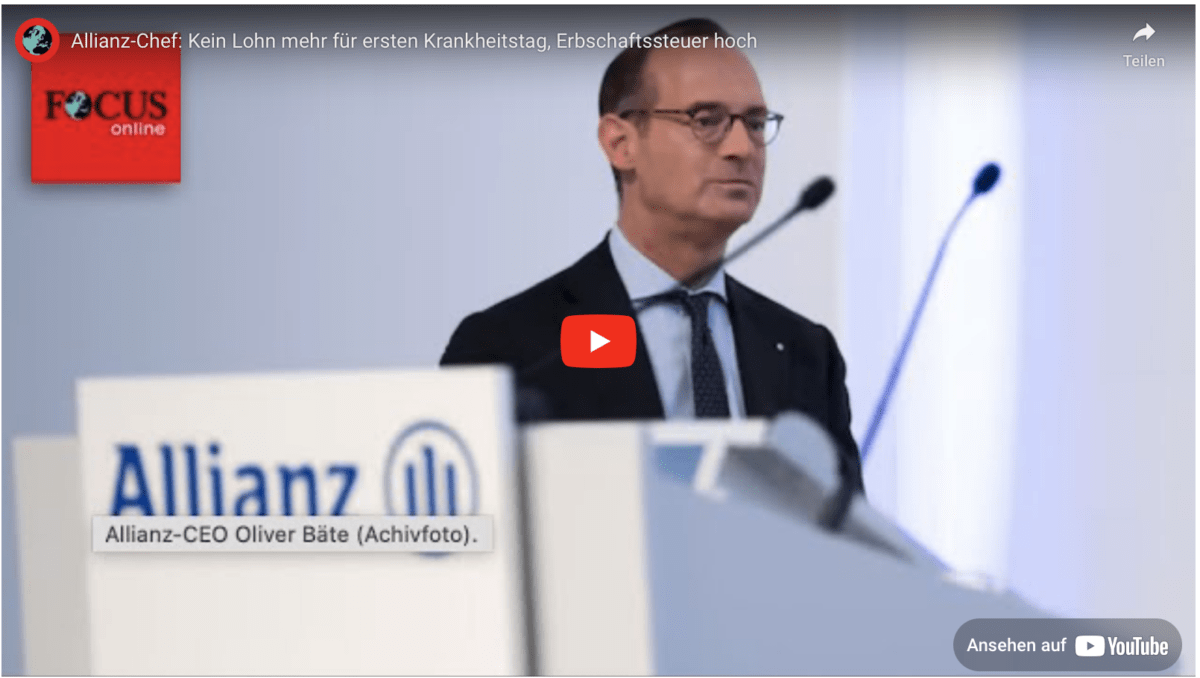 Allianz-Chef: Kein Lohn mehr für ersten Krankheitstag, Erbschaftssteuer hoch