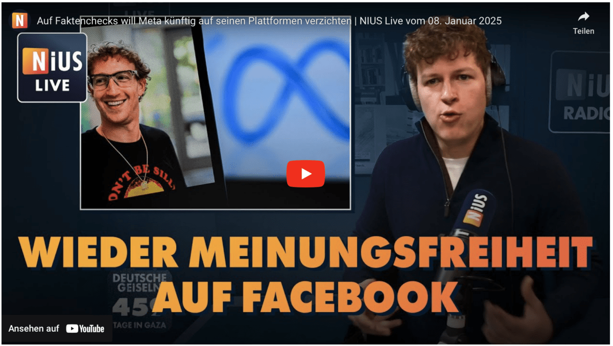 Auf Faktenchecks will Meta künftig auf seinen Plattformen verzichten | NIUS Live vom 08. Januar 2025