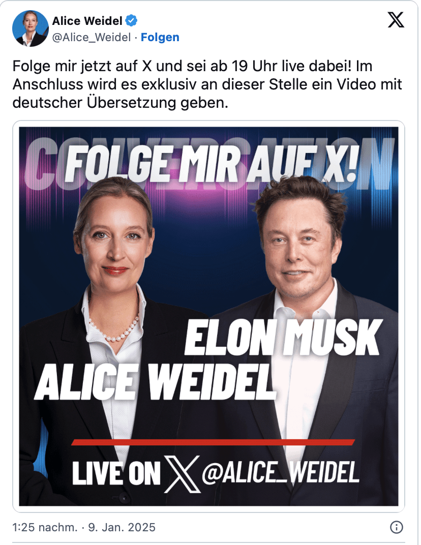 Folge mir jetzt auf X und sei ab 19 Uhr live dabei! Im Anschluss wird es exklusiv an dieser Stelle ein Video mit deutscher Übersetzung geben.