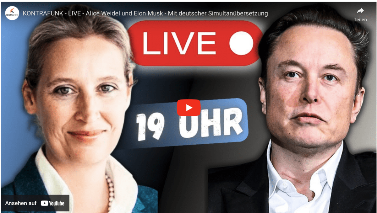 KONTRAFUNK – LIVE – Alice Weidel und Elon Musk – Mit deutscher Simultanübersetzung