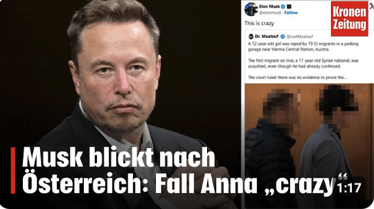 Freispruch kommentiert: Musk blickt nach Österreich: Fall Anna „crazy“ | krone.tv NEWS