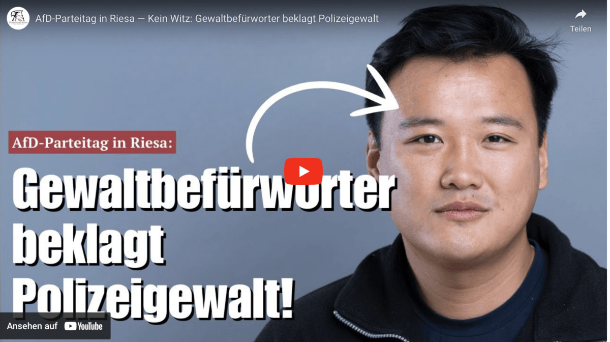 AfD-Parteitag in Riesa — Kein Witz: Gewaltbefürworter beklagt Polizeigewalt