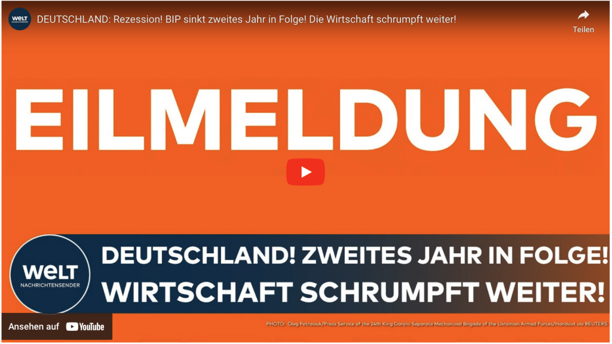 DEUTSCHLAND: Rezession! BIP sinkt zweites Jahr in Folge! Die Wirtschaft schrumpft weiter!
