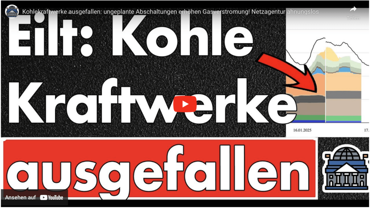 Kohlekraftwerke ausgefallen: ungeplante Abschaltungen erhöhen Gasverstromung! Netzagentur ahnungslos