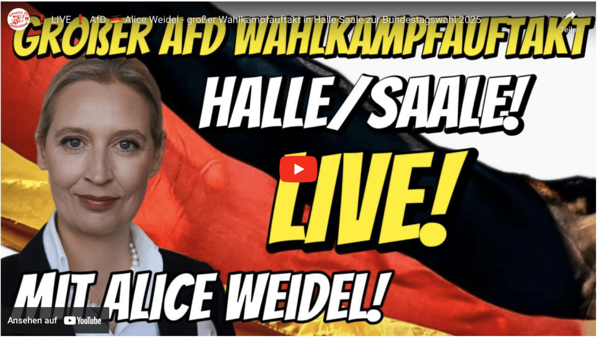 LIVE:  AfD  Alice Weidel – großer Wahlkampfauftakt in Halle Saale zur Bundestagswahl 2025