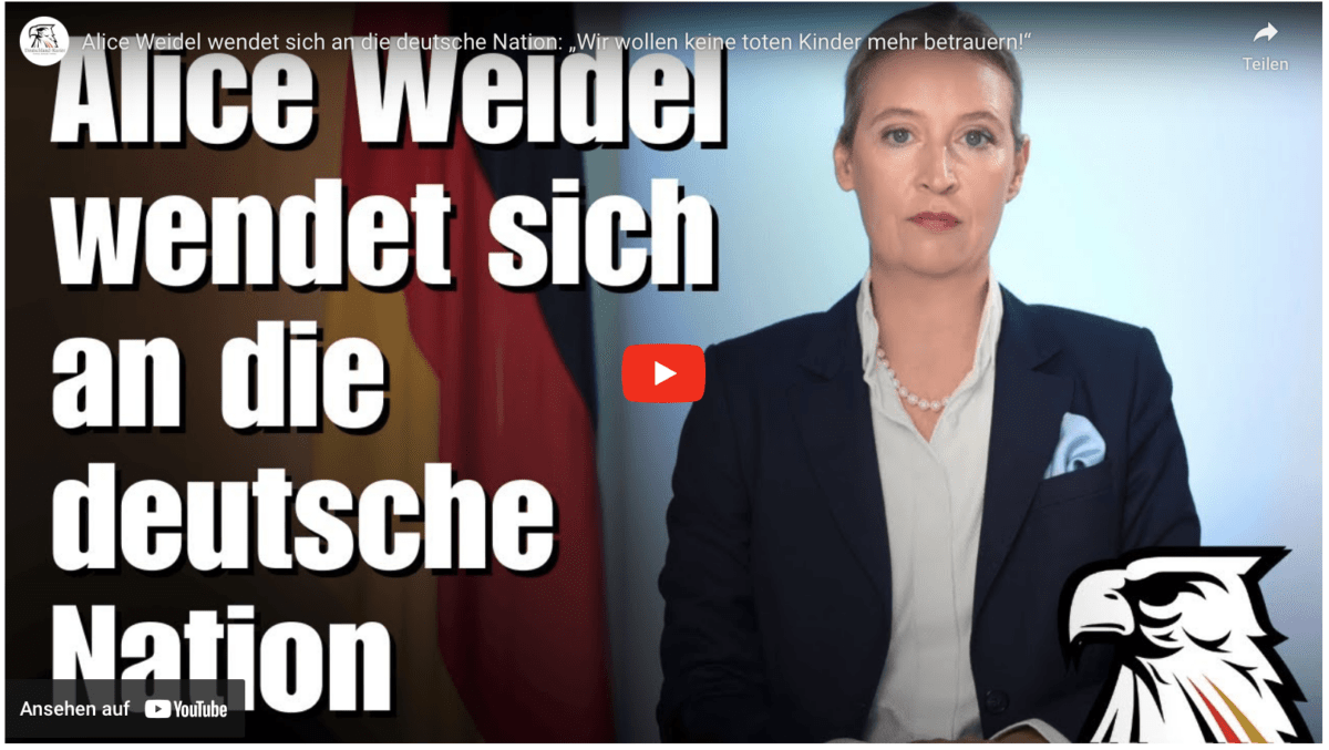 Alice Weidel wendet sich an die deutsche Nation: „Wir wollen keine toten Kinder mehr betrauern!“