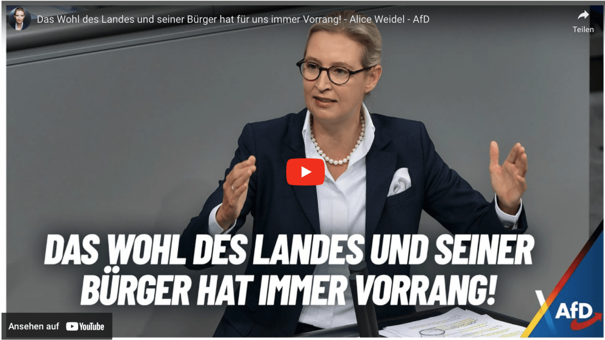 Das Wohl des Landes und seiner Bürger hat für uns immer Vorrang! – Alice Weidel – AfD