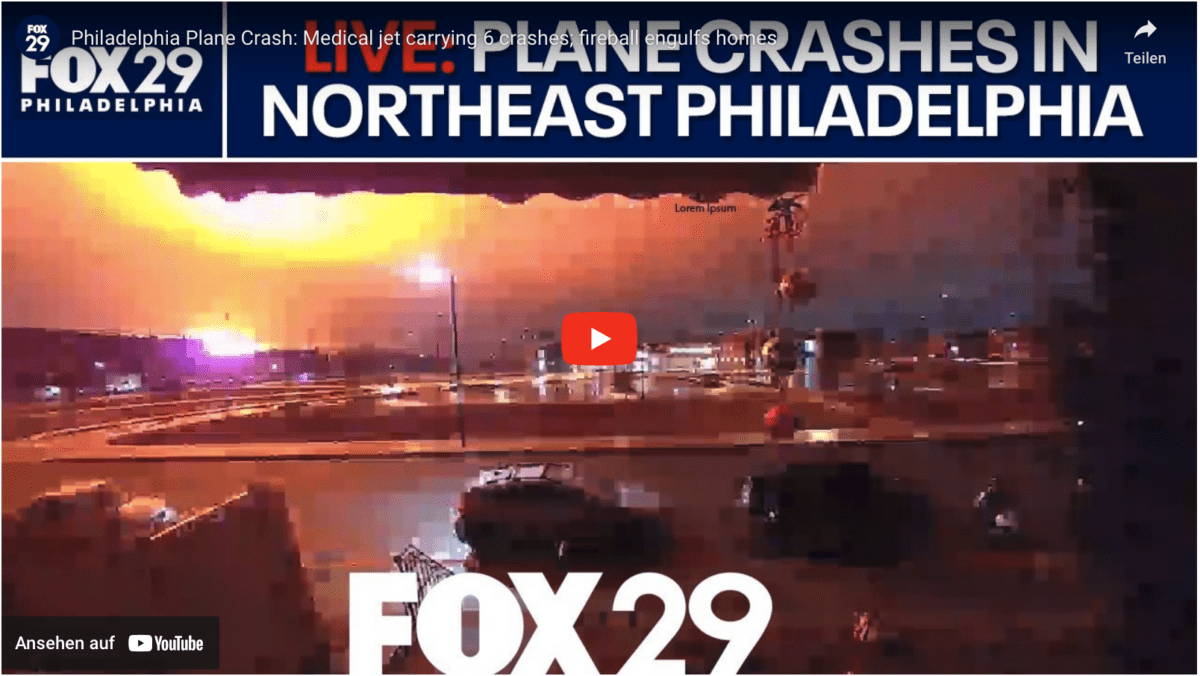 Flugzeugabsturz in Philadelphia: Medizinisches Flugzeug mit 6 Personen an Bord stürzt ab; Feuerball verschlingt Häuser