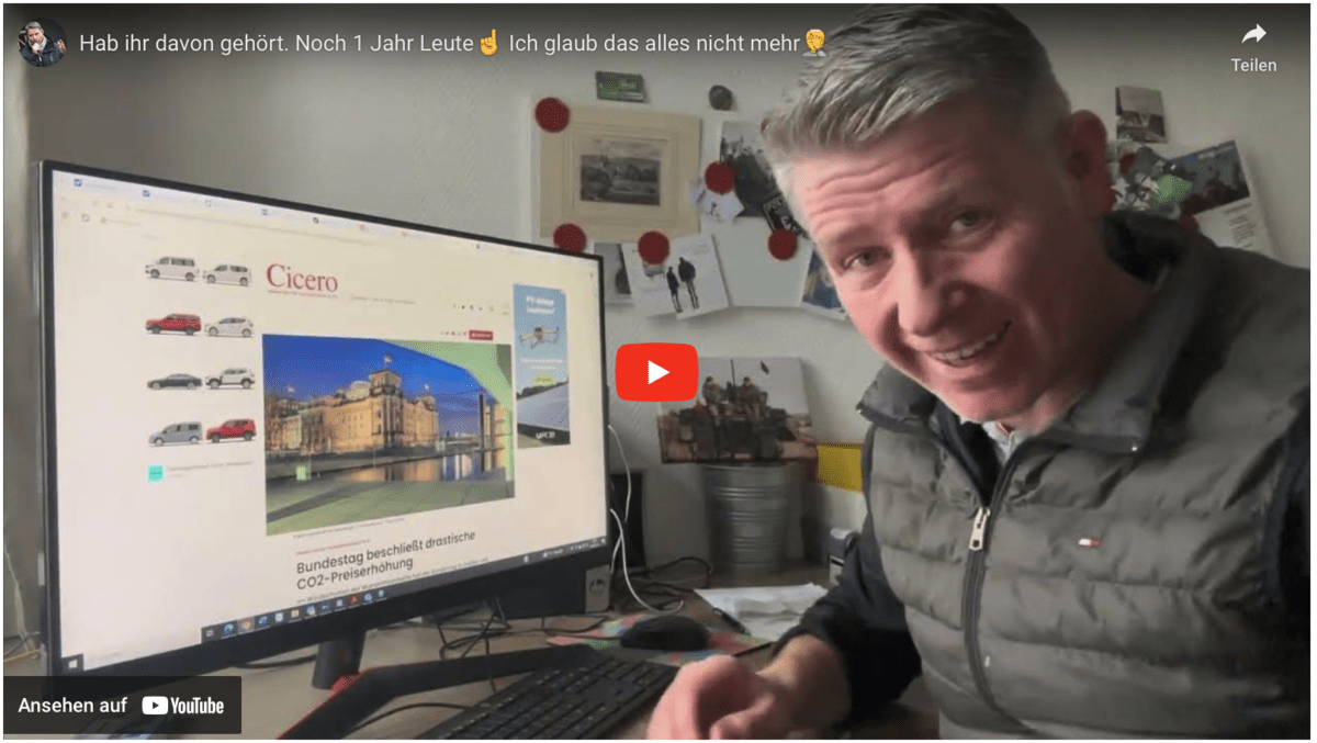 CO2-Preis soll auf über 40 Cent pro Liter nach der Wahl steigen! Hab ihr davon gehört. Noch 1 Jahr Leute Ich glaub das alles nicht mehr.