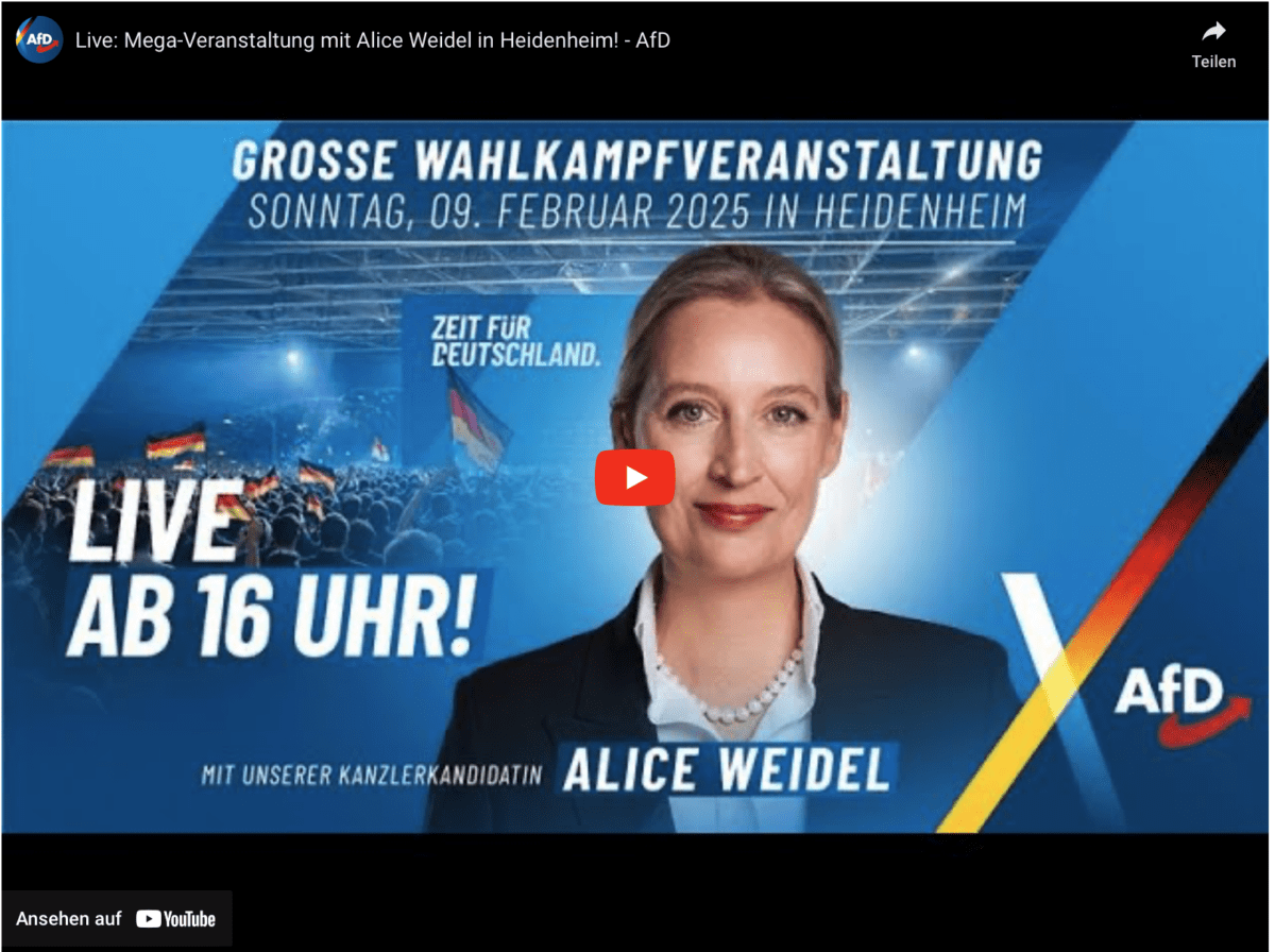 Live: Mega-Veranstaltung mit Alice Weidel in Heidenheim! – AfD