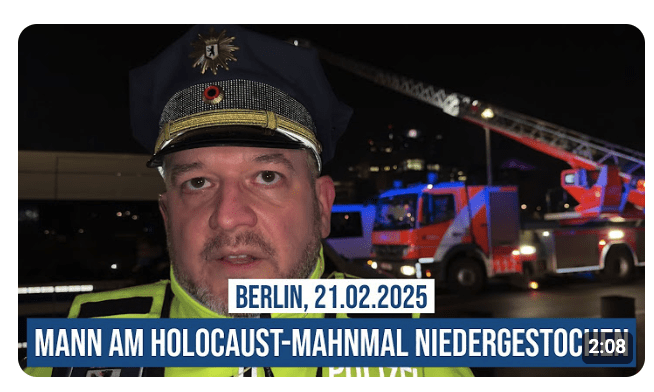 21.02.2025 Berlin Messer-Attacke am Berliner Holocaust-Mahnmal: Polizei im Großeinsatz
