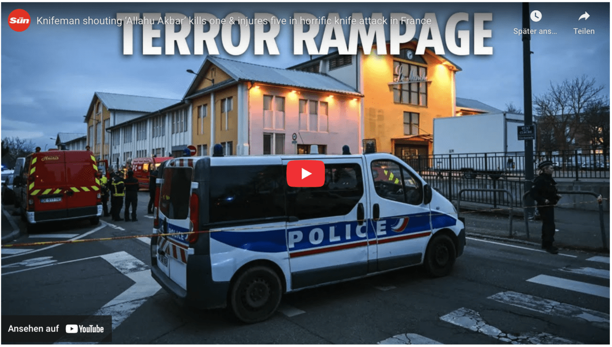 Ein Mann mit einem Messer, der „Allahu Akbar“ schrie, tötete einen Menschen und verletzte fünf weitere bei einem schrecklichen Messerangriff in Frankreich.