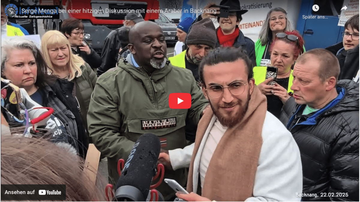 Serge Menga bei einer hitzigen Diskussion mit einem Araber in Backnang