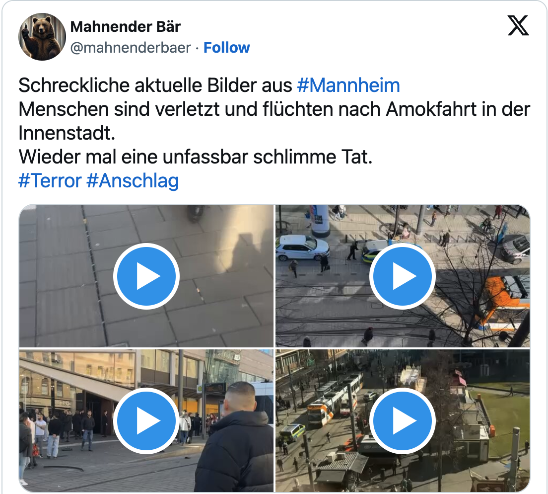 Horror-Anschlag in Mannheim! Auto rast in Menschenmenge! Rettungsdienst und Polizei sperren Fußgängerzone ab!