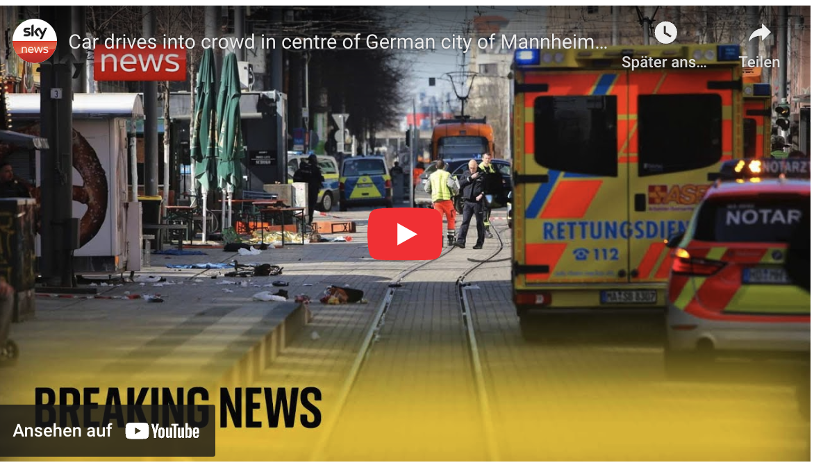 +++Eilmeldung +++ Auto fährt in eine Menschenmenge in der Mannheimer Innenstadt, berichten lokale Medien