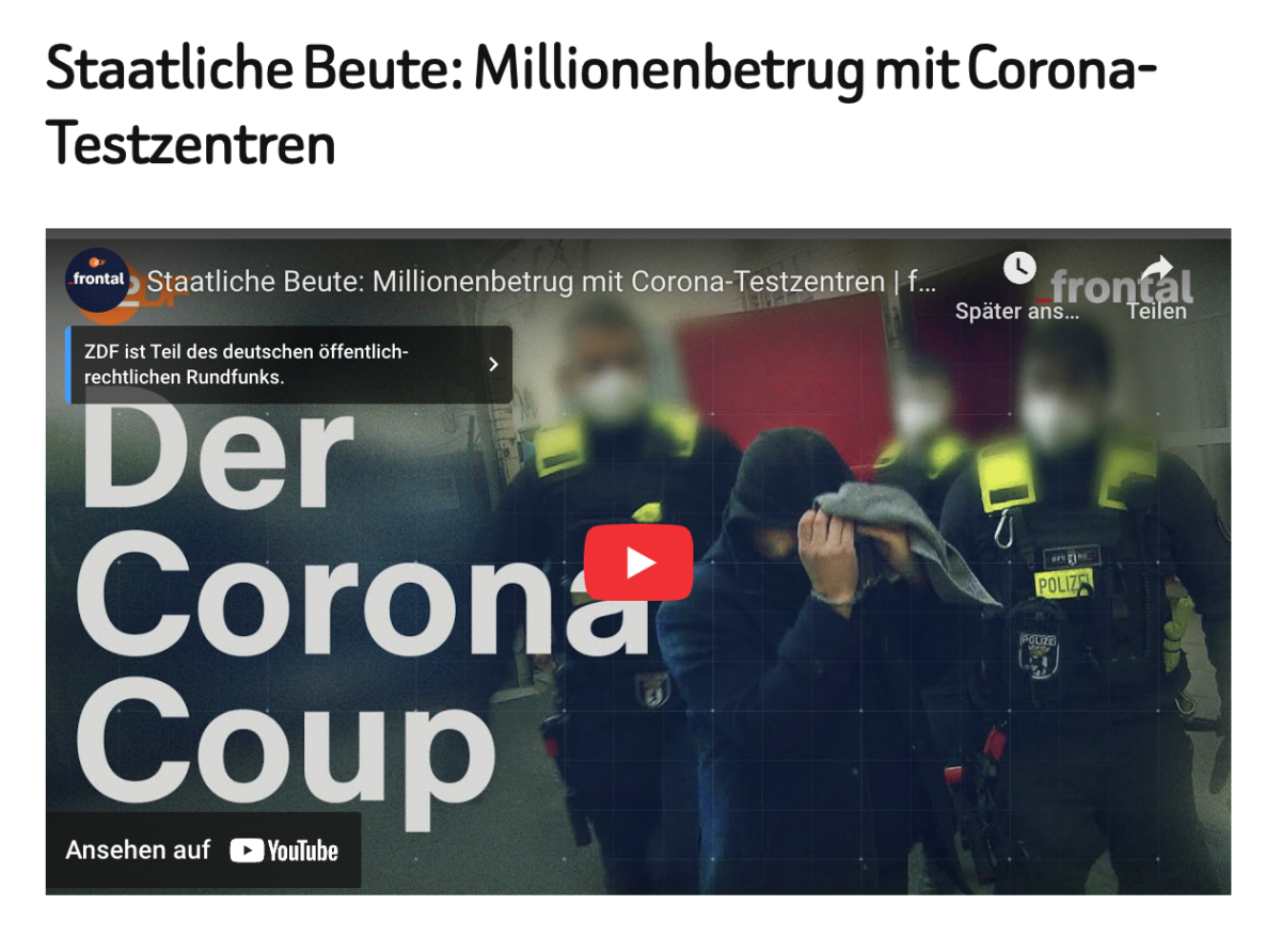 Staatliche Beute: Millionenbetrug mit Corona-Testzentren 