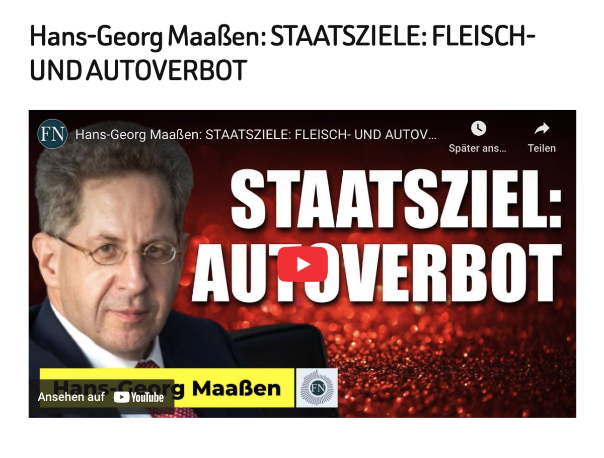 Hans-Georg Maaßen: STAATSZIELE: FLEISCH- UND AUTOVERBOT
