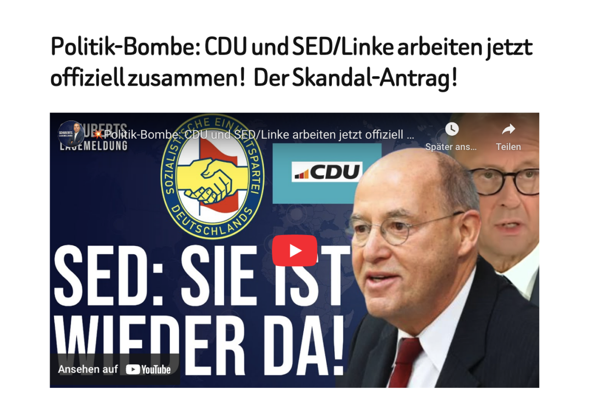 Politik-Bombe: CDU und SED/Linke arbeiten jetzt offiziell zusammen!  Der Skandal-Antrag!