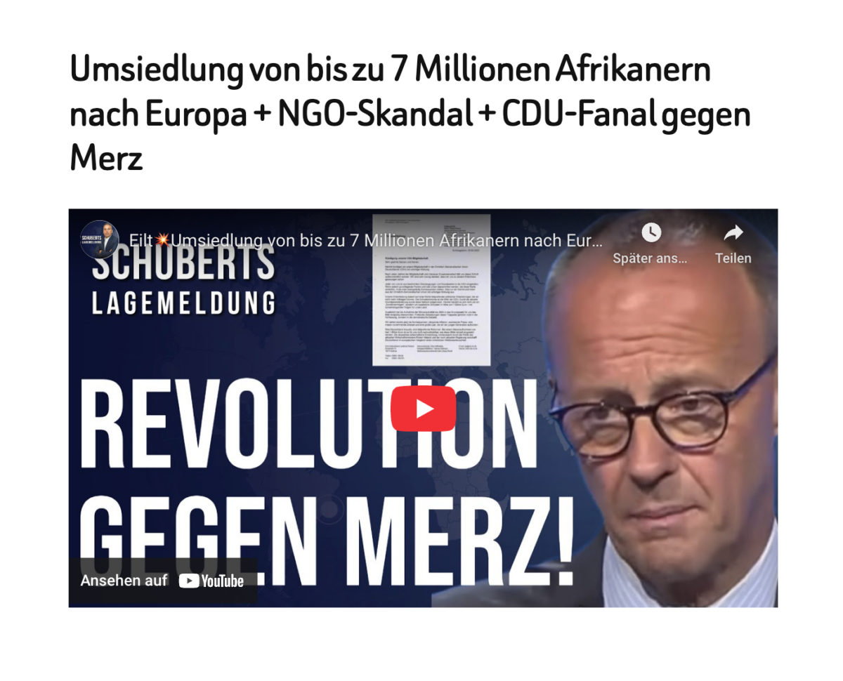 Umsiedlung von bis zu 7 Millionen Afrikanern nach Europa + NGO-Skandal + CDU-Fanal gegen Merz
